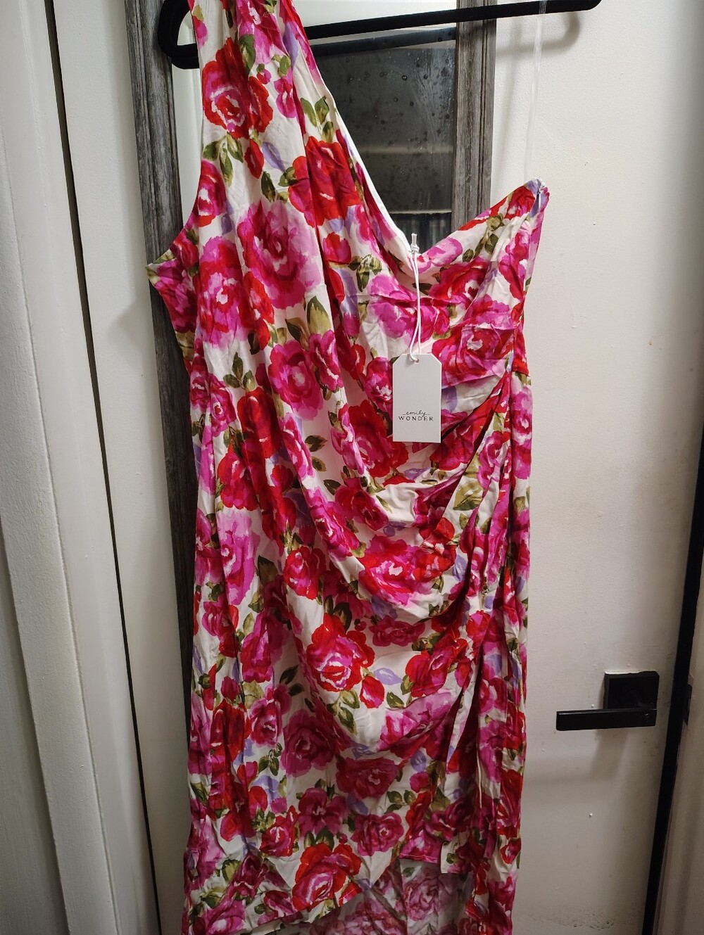 Wonder Floral One-Shoulder Pink & Red Sheath Dress - Picture 5 of 5